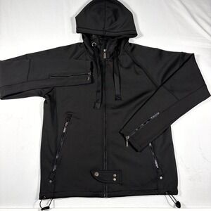 Private Member Hooded Jacket Men's Small Black Stretch Zipped Pockets Drawstring